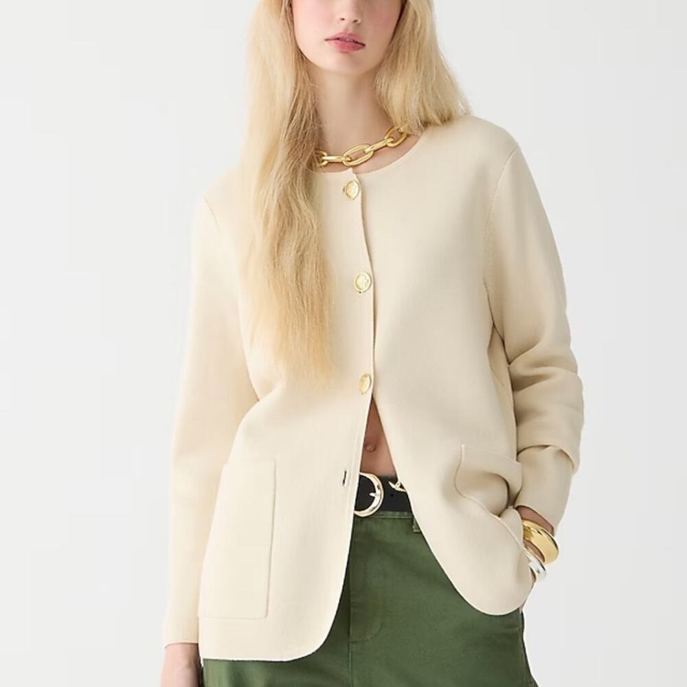 NWOT J. Crew Wool Blend Giselle Sweater Blazer Button Down Cardigan Beige BO154